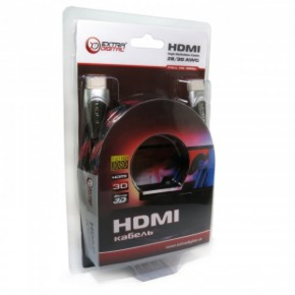 Extradigital HDMI to HDMI, 3m, v1.4b, 30 AWG, Gold, Nylon, 2xFerrites